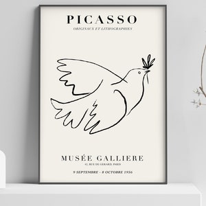 Picasso-tentoonstellingsposter met de naam The Bird Sketch - minimalistische muurkunst - kunstafdruk halverwege de eeuw