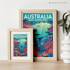 Australia Great Barrier Reef Vintage Travel Poster Print, Coral Reef Marine Life Art, Australian Wall Art Beach Decor, Fish Poster printed paper sample poster