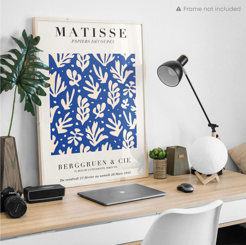 Henri Matisse Cutouts Exhibition Poster Berggruen & Cie 1953 Blue, Beige Leaves Premium Quality Print Vintage Poster 16 image 7
