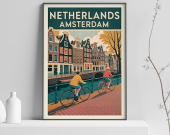 Netherlands Amsterdam Vintage Travel Poster Print, Amsterdam Wall Art, Netherlands Wall Art, Vintage City Travel Wall Art - 512