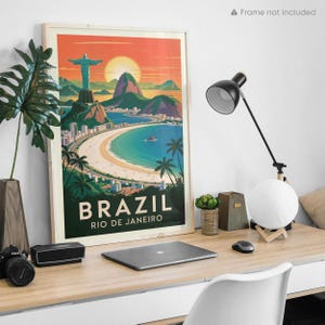 Brazil Rio de Janeiro Vintage Travel Poster Print, Christ the Redeemer Wall Art, Sugarloaf Beach Decor available size guide