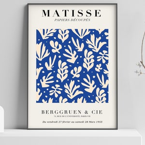 Henri Matisse Cutouts Exhibition Poster - Berggruen & Cie 1953 - Blue, Beige Leaves - Premium Quality Print - Vintage Poster 16