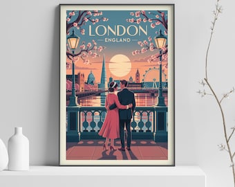 Verenigd Koninkrijk Londen vintage reisposter print, Big Ben & Westminster Abbey muurkunst, minimalistische London Giclée, Londen Engeland-575