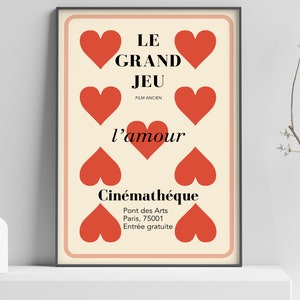 Le Grand Jeu vintage Franse filmposter, cinematheque film antiek rood en beige muurkunst retro print - minimalistische harten muurkunst