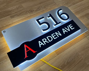 Custom LED House Number, LED, Lighted Background, Vertical Address Plaque, Modern House Numbers, Horizontal Address Sign, Address Number