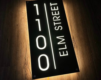 Custom Illuminated LED House Sign Modern , LED House Number, Vertical Address Plaque, House Numbers,Addres house number, Address Number