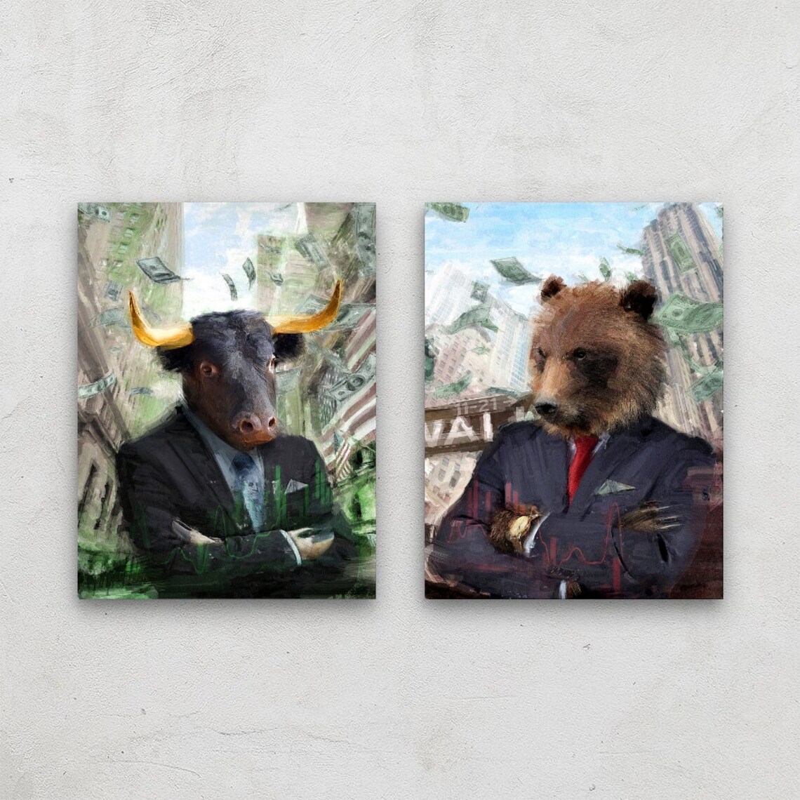 Stock Market Canvas Art Set of 2 Wall Art Prints Framed Etsy