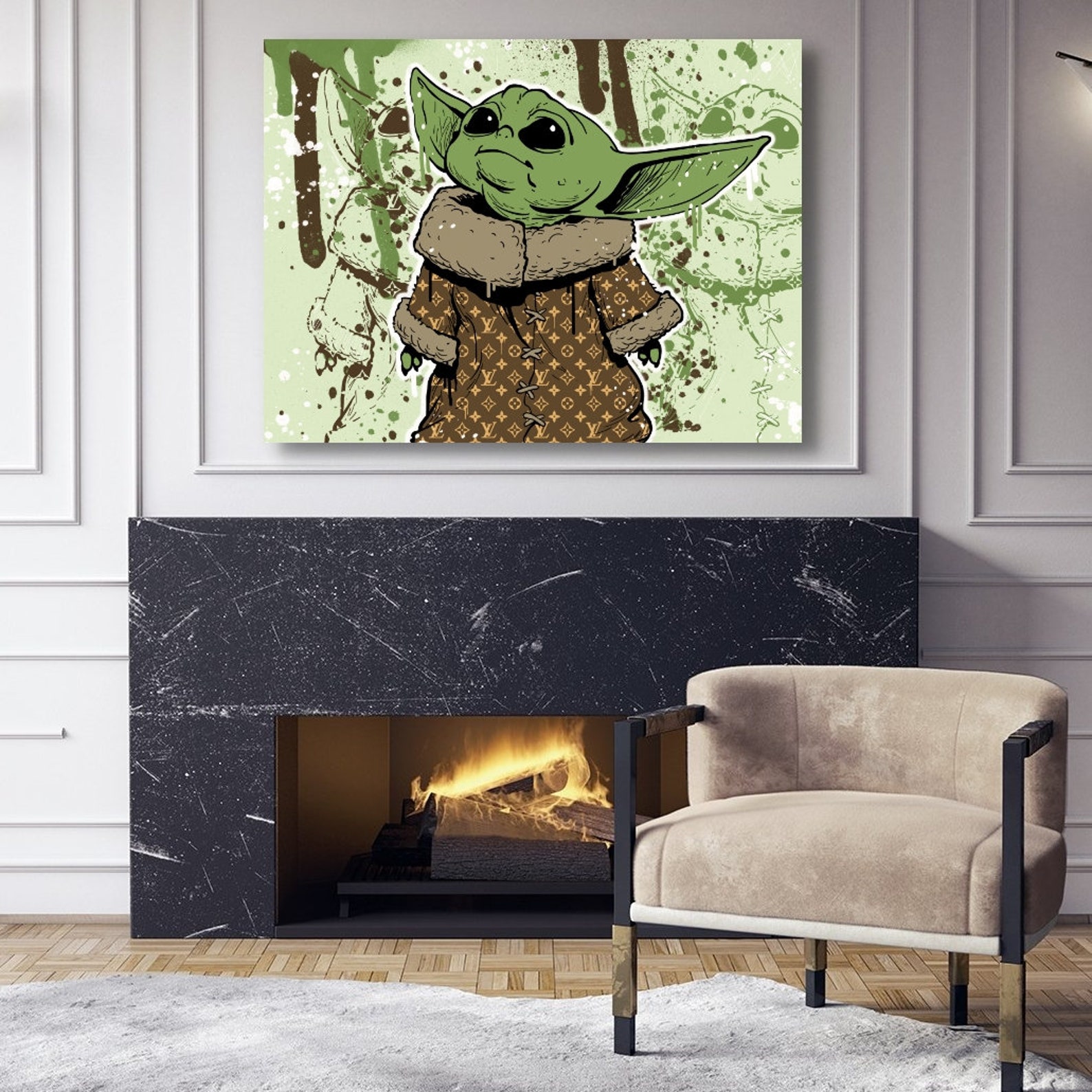Baby Yoda Canvas Print Art Luxury Wall Decoration Star Etsy