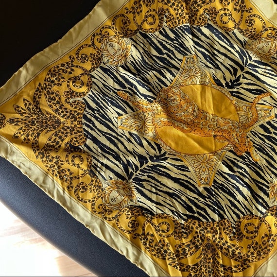 Vintage Tiger Yellow Silk Square Scarf - image 3