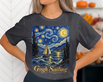 Gogh Sailing Shirt, Starry Night Ocean T-Shirt, Van Gogh Art Graphic Tee, Aesthetic Painter Top, Nautical Boating Gift, Retro Sailor Apparel