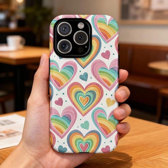 Rainbow Hearts iPhone Case - Colorful Cute Pattern