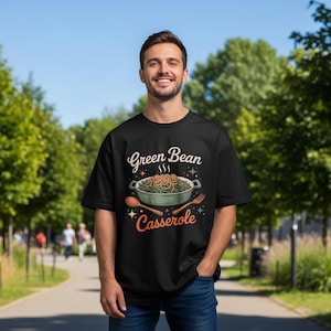 T-Shirt mit grünem Bohnenauflauf-Motiv, lustiges T-Shirt für Feinschmecker, Retro-Shirt mit Food-Art-Motiv, süßes Oberteil für Gemüseliebhaber, bequeme Kleidung im Vintage-Stil