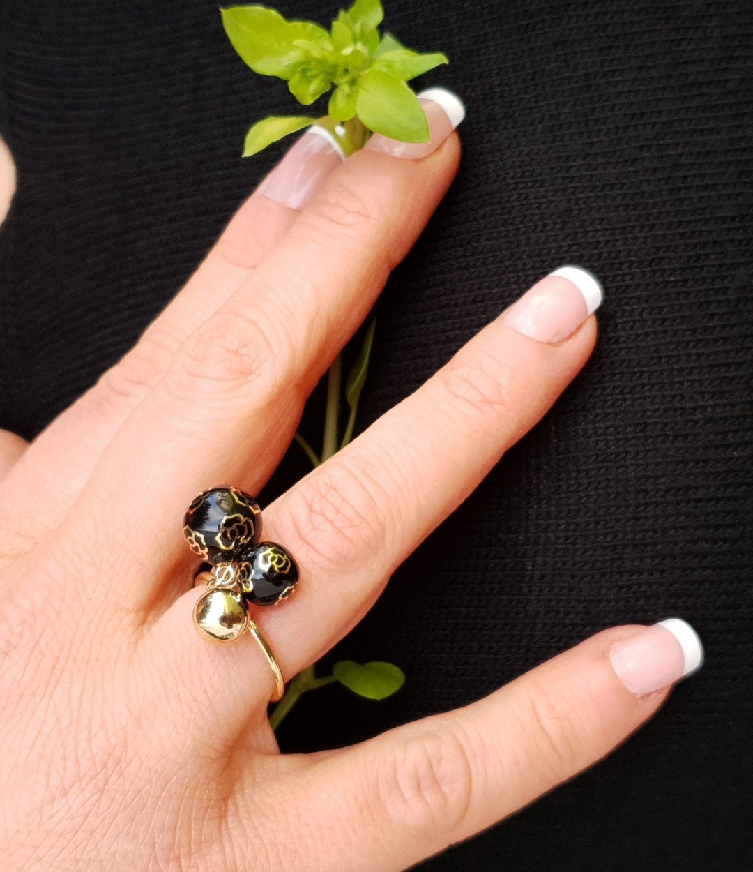 14K Massiver Goldring mit schwarz farbigen Emaille Etsy.de