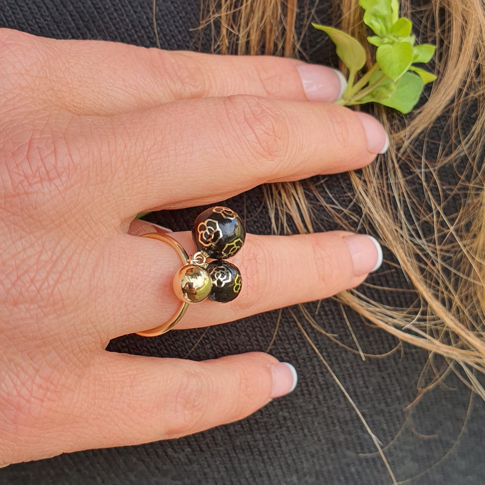 14K Massiver Goldring mit schwarz farbigen Emaille Etsy.de