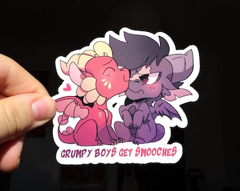 Grumpy boys get smooches dragon vinyl sticker