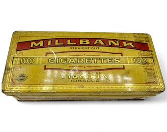 Rustic 1930s Millbank Cigarette Straight Cut Hinged Tin from the Imperial  Tobacco Company of Montreal, Trinket Box, Tobacciana Collectible