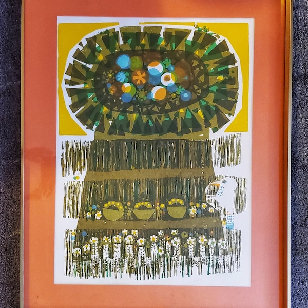 1970s Original Serigraph “Flower Tree” by David Weidman, Mid-Century Modern Artist |  Framed, Numbered and Signed Vintage Silk-Screen Print