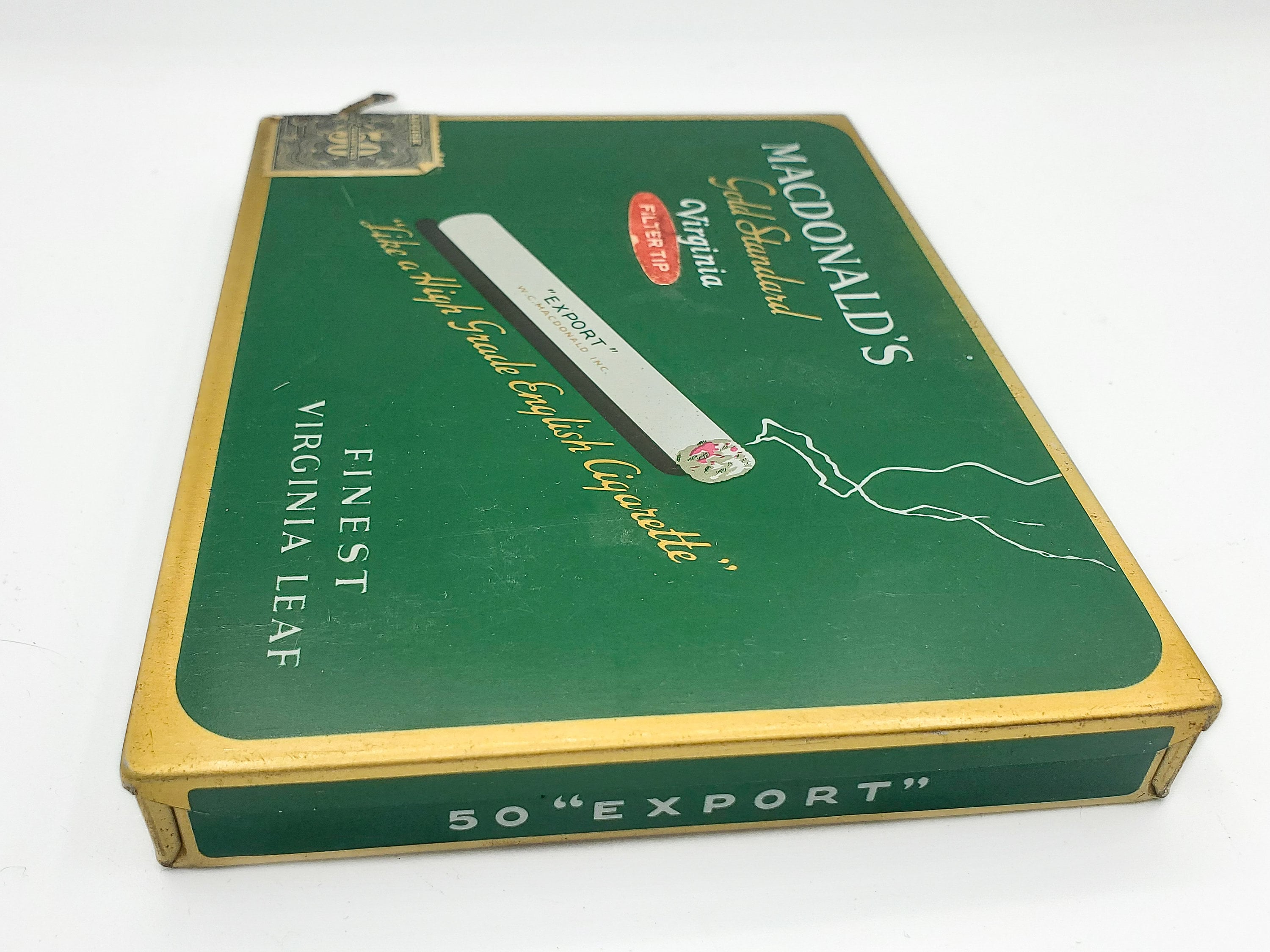 Vintage Mcdonald's Export Gold Standard Cigarette Tin, Retro 50 Cigarettes  Green Advertising Tin, Tobacciana Collectible Case
