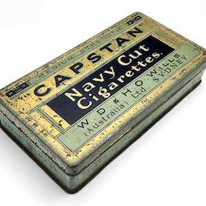 Antico Capstan Navy Cut Sigarette Tin, Scatola di sigarette da collezione australiana, Regalo per collezionista di Tobacciana, Display Man Cave, Arredamento rustico