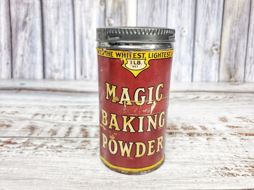 Vintage Magic Baking Powder 1lb Tin Collectible for Rustic Kitchen