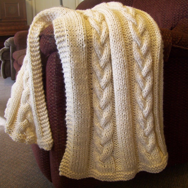 Knit Cable Couch Throw or Chunky Knit Blanket, Wedding homemade gift, DIY heirloom gift. So cozy! PDF