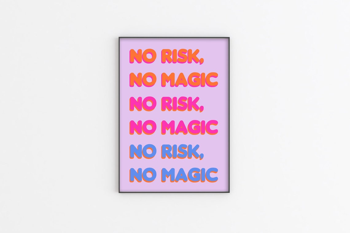No Risk No Magic Typography Quote Wall Art Print A3 A4 | Etsy