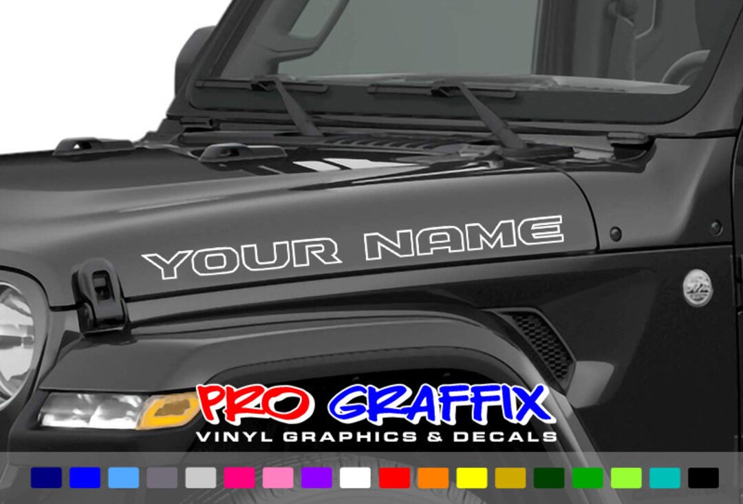 Jeep Custom Lettering Custom JL Style Hood Decals Outlined Ghost Lettering 1 Pair 30in ...