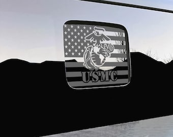 Back Middle Window American Flag with USMC Decal Fits 2018-2026 Jeep Gladiator