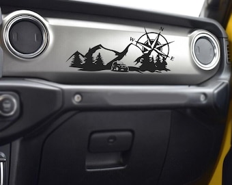 Calcomanía de vinilo con diseño de brújula y montaña para tablero de instrumentos, guantera, Wrangler JL, Gladiator JT 18-25 (cualquier color)
