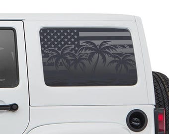 Flag Rear Window Decal Palm Trees Fits Jeep Wrangler unlimited 4dr Jk 2007-2018