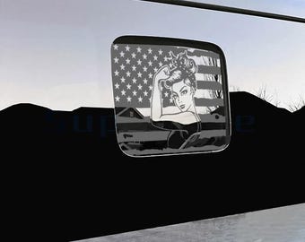 Back Middle Window American Flag Rosie Decal Fits 2018-2026 Jeep Gladiator