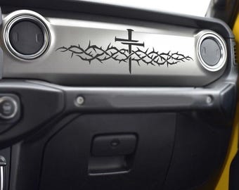 Jesus Christ Nails Thorn Cross Dashboard Decal Sticker for Wrangler JL Gladiator JT 18-25 (Any Color)