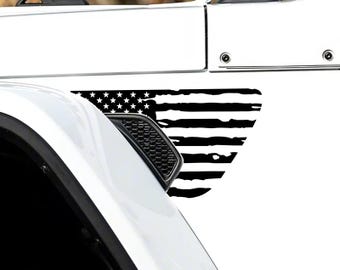 JL Fender Side Vinyl Decals Distressed Flag 1 Pair compatible with 2018-2026 Jeep Wrangler and Gladiator