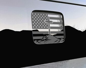 Back Middle Window American Flag with Cross Decal Sticker Fits 2018-2026 Jeep Gladiator