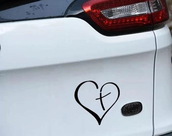 Heart Cross Decal sticker Christian Decal 5in Car Truck Window Cup Decal