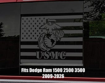 Rear Middle Window American Flag USMC Decal for Dodge Ram 2009-2026 1500 2500 and 3500