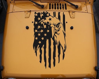 Hood Flag Distressed Compatible with All Jeeps Wrangler Gladiator Jk Tj Yj Cj JL Jt