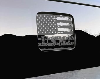 Back Middle Window American Flag with USMC Decal Fits Jeep Gladiator 2018-2026