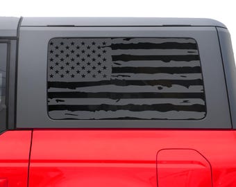 Distressed American Flag Distressed Rear Window Decal for Ford Bronco 4 dr 2021-2026 Model