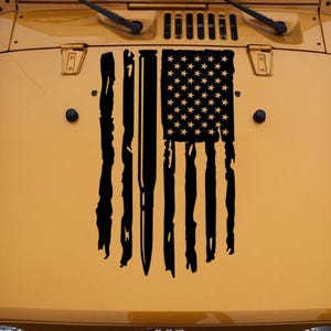 Hood Flag Distressed with Bullet Compatible with All Cars Trucks Jeeps Wranglers Gladiators