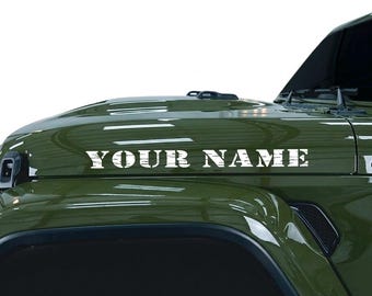 Custom Military Distressed Style Hood Decals 25in Compatible with All Jeeps Wrangler Gladiator Jk Yj Cj Tj Jl Jt Set of 2