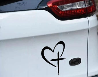 Love Heart Cross Christ Jesus Decal Christian Decal 5in Car Truck Window Cup Decal