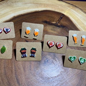 Beer Earrings Dog, Cat and Beer Themed Post Earrings by Geeky Beer Gal Beer Jewelry image 1