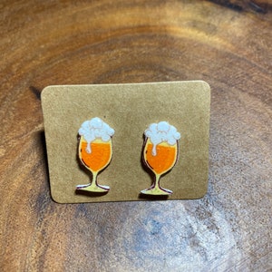 Beer Earrings Dog, Cat and Beer Themed Post Earrings by Geeky Beer Gal Beer Jewelry Stem Glass