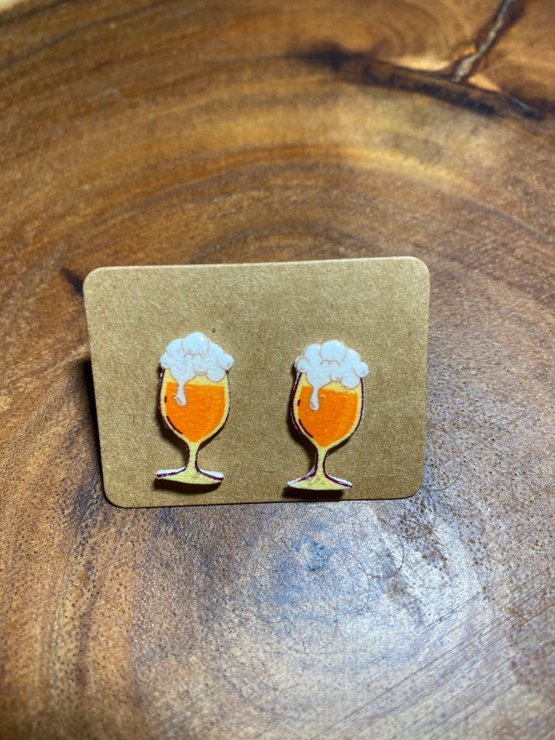 Beer Earrings Dog, Cat and Beer Themed Post Earrings by Geeky Beer Gal Beer Jewelry Stem Glass