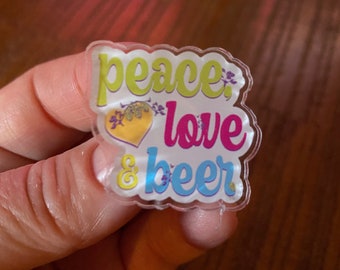 Beer Sticker, Peace Love & Beer Pin with Hops and Heart, Peace Sticker | Geeky Beer Gal
