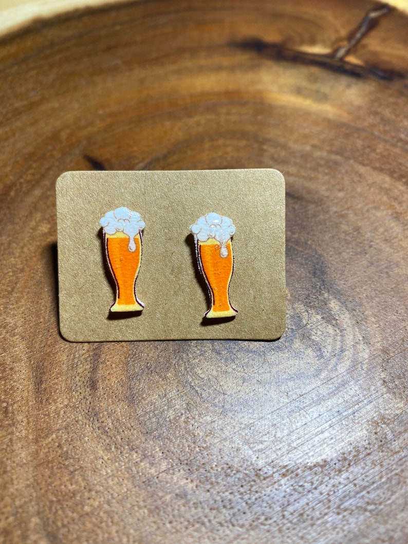 Beer Earrings Dog, Cat and Beer Themed Post Earrings by Geeky Beer Gal Beer Jewelry Pilsner Glass