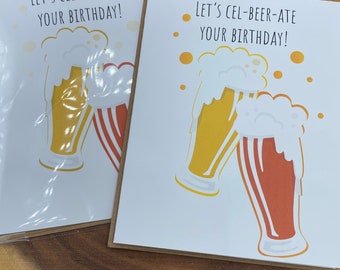 Beer Birthday Card, Let's Cel-Beer-Ate Your Birthday Card by Geeky Beer Gal