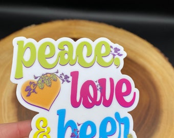 Beer Sticker, Peace Love & Beer Sticker with Hops and Heart, Peace Sticker | Geeky Beer Gal