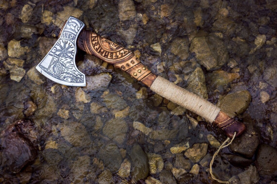 Hand Viking Axe with etching on the head and Drakkar Etsy